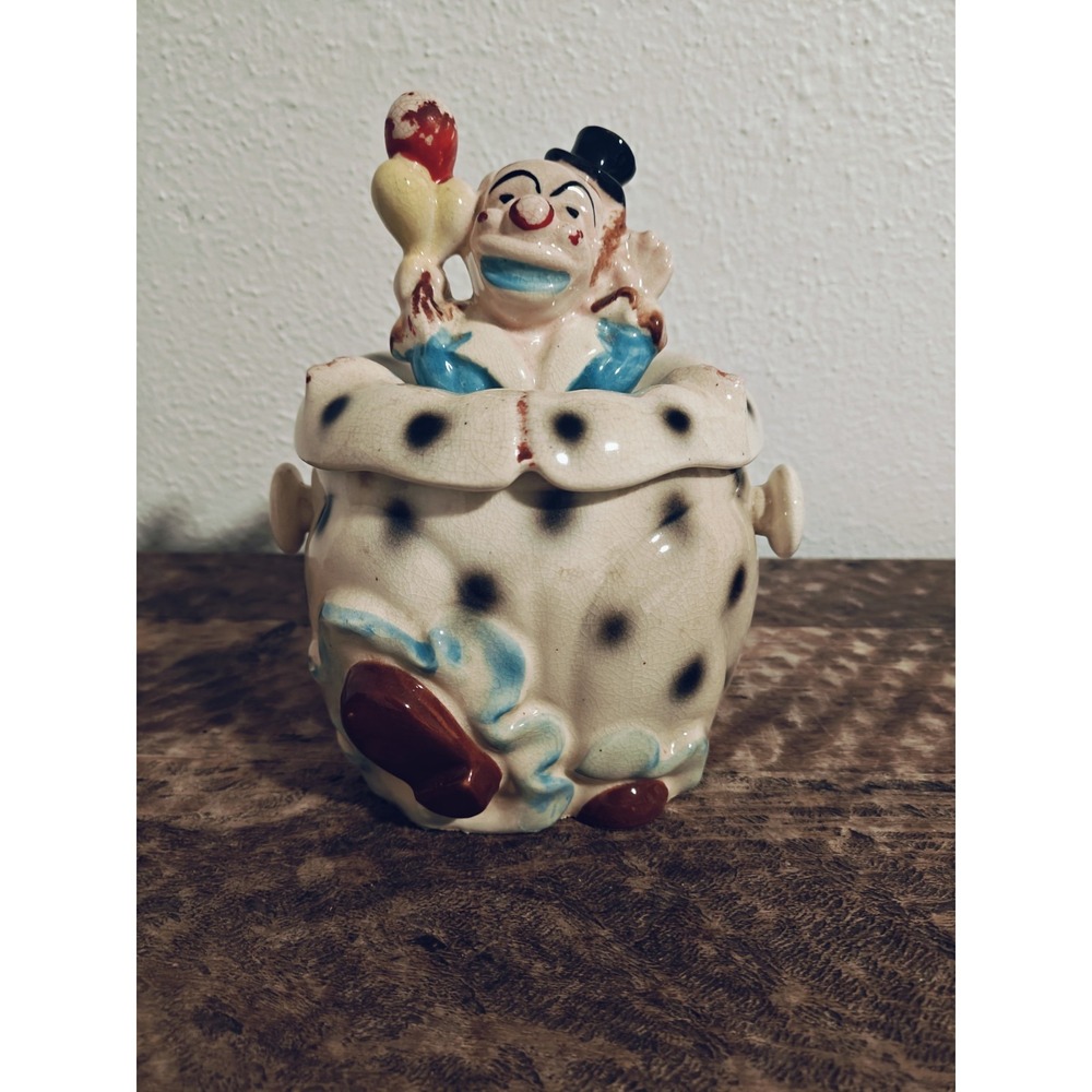 Clown Biscuit Cookie Jar Pacific Japan Hand Painted  Clown